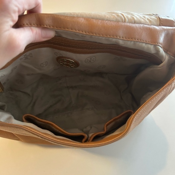 Tory Burch Marion Whipstitch Leather Saddle Convertible Chain Crossbody Tan Bag - Picture 8 of 10